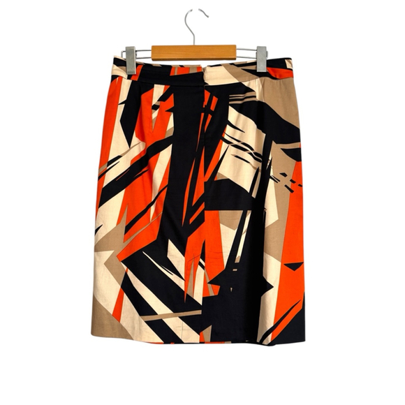 Escada Sport Knee Length Pencil Skirt Orange Black Abstract Print Size 36 - Picture 1 of 9